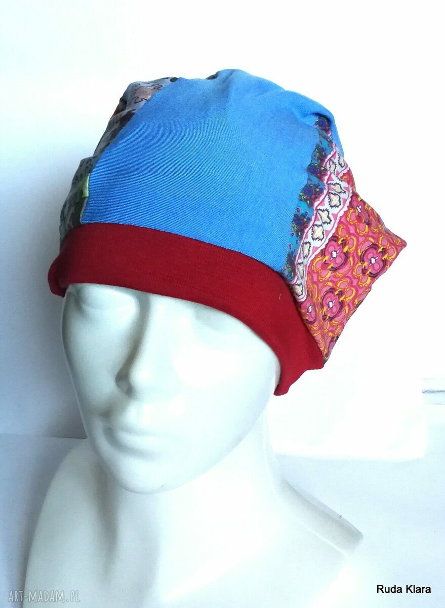 Czapka turbanowa etno boho patchwork na podszewce (58-59 cm)