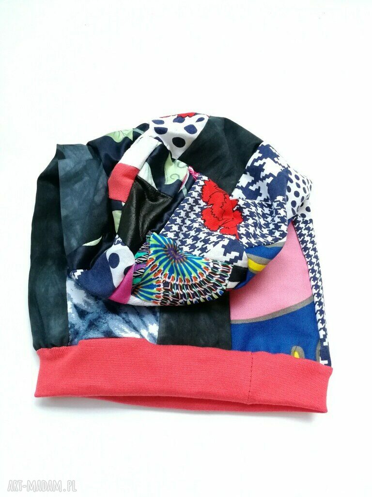 Czapka turbanowa etno boho patchwork - handmade na podszewce (rozmiar uniwersalny)