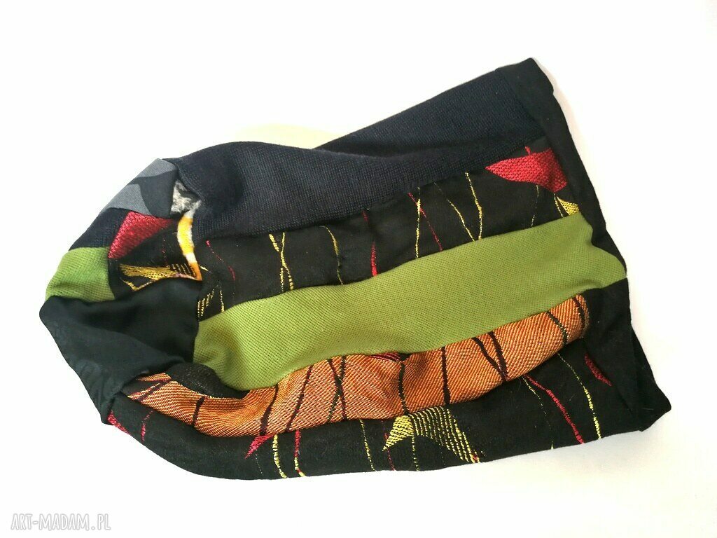 Turbanowa czapka etno boho z patchworku - wiosenna na podszewce (58-59 cm)