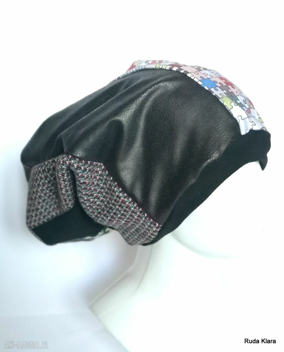 Czapka turbanowa etno boho patchwork na podszewce - ręcznie szyta