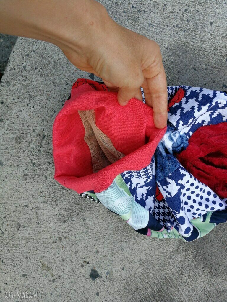 Czapka turbanowa etno boho w kwiaty - patchwork na podszewce