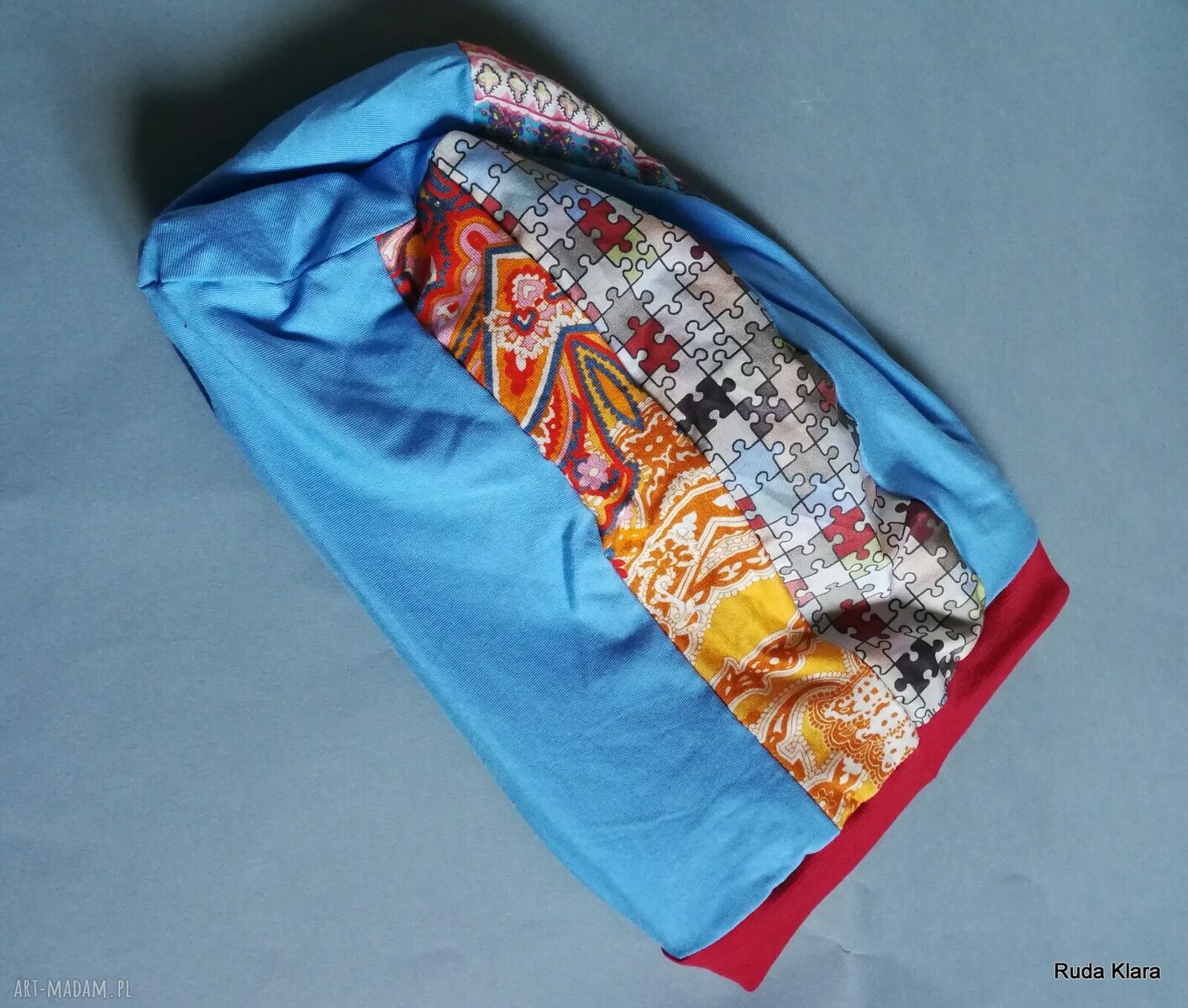 Czapka turbanowa etno boho patchwork na podszewce (58-59 cm)