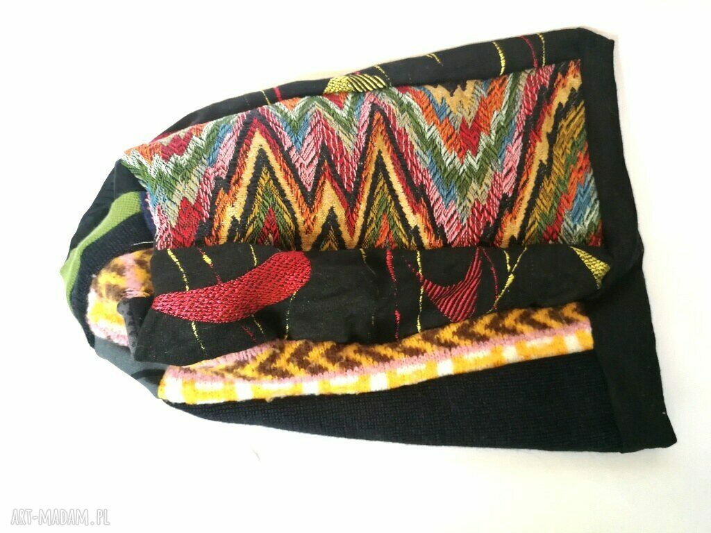 Turbanowa czapka etno boho z patchworku - wiosenna na podszewce (58-59 cm)