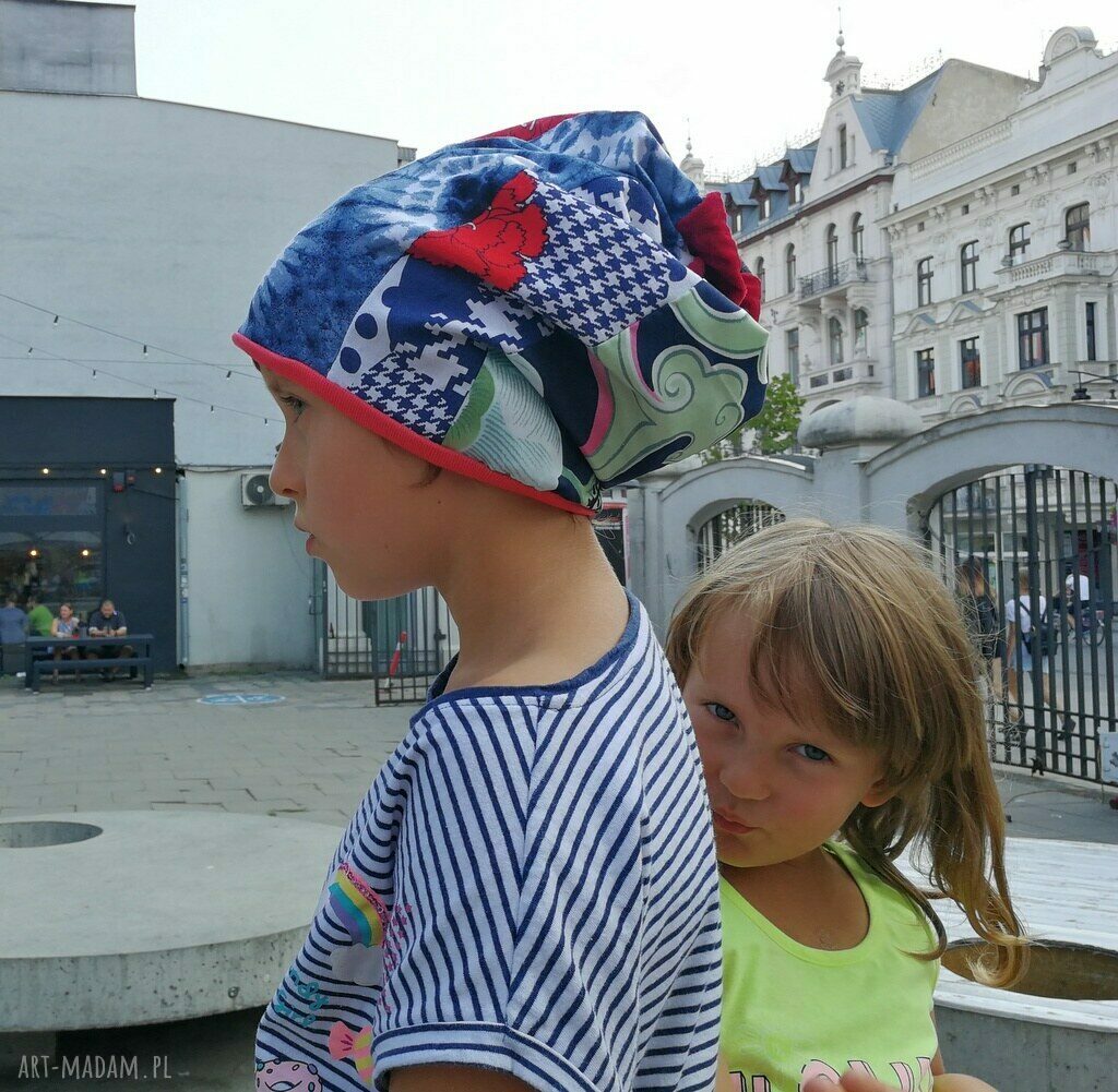 Czapka turbanowa etno boho w kwiaty - patchwork na podszewce