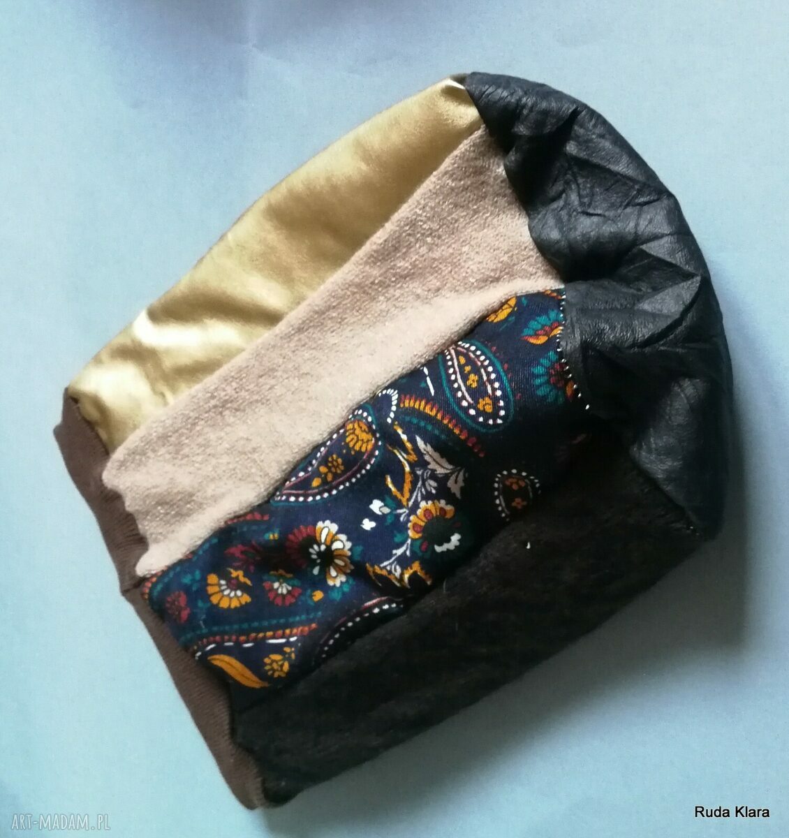Czapka turbanowa etno boho patchwork - box T1 na podszewce (ręcznie robiona)
