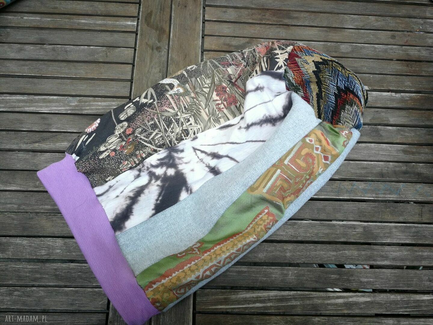Czapka turbanowa etno boho patchwork na podszewce - ruda Klara