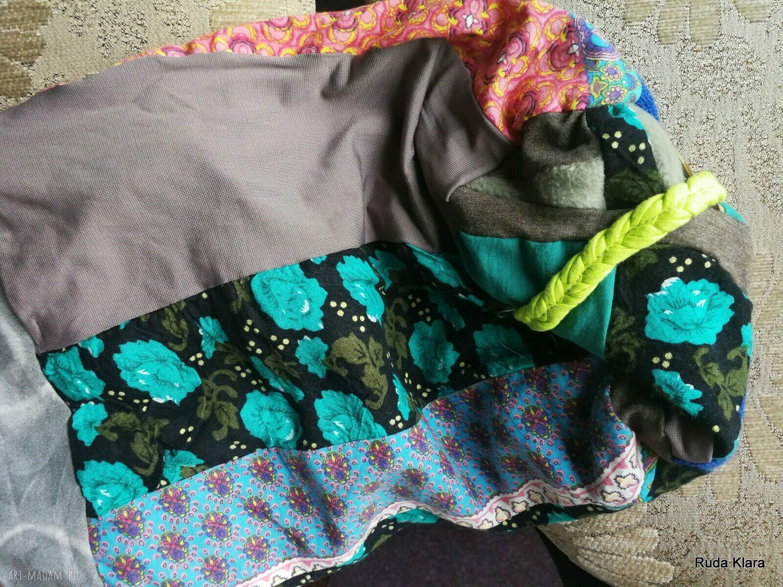 Czapka turbanowa Etno Boho na wiosnę - patchwork z podszewką