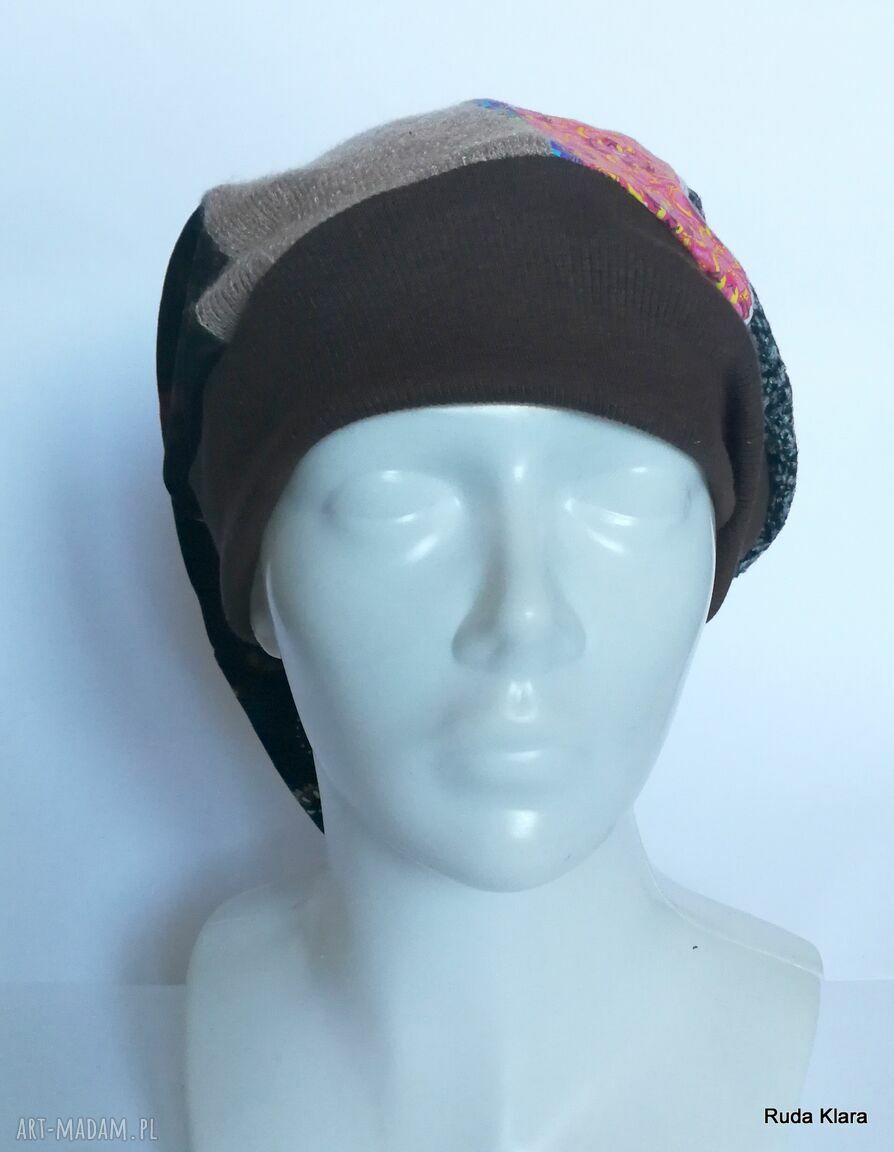 Czapka turbanowa etno boho patchwork - kolorowa na podszewce, ręcznie szyta, rozmiar 59 cm