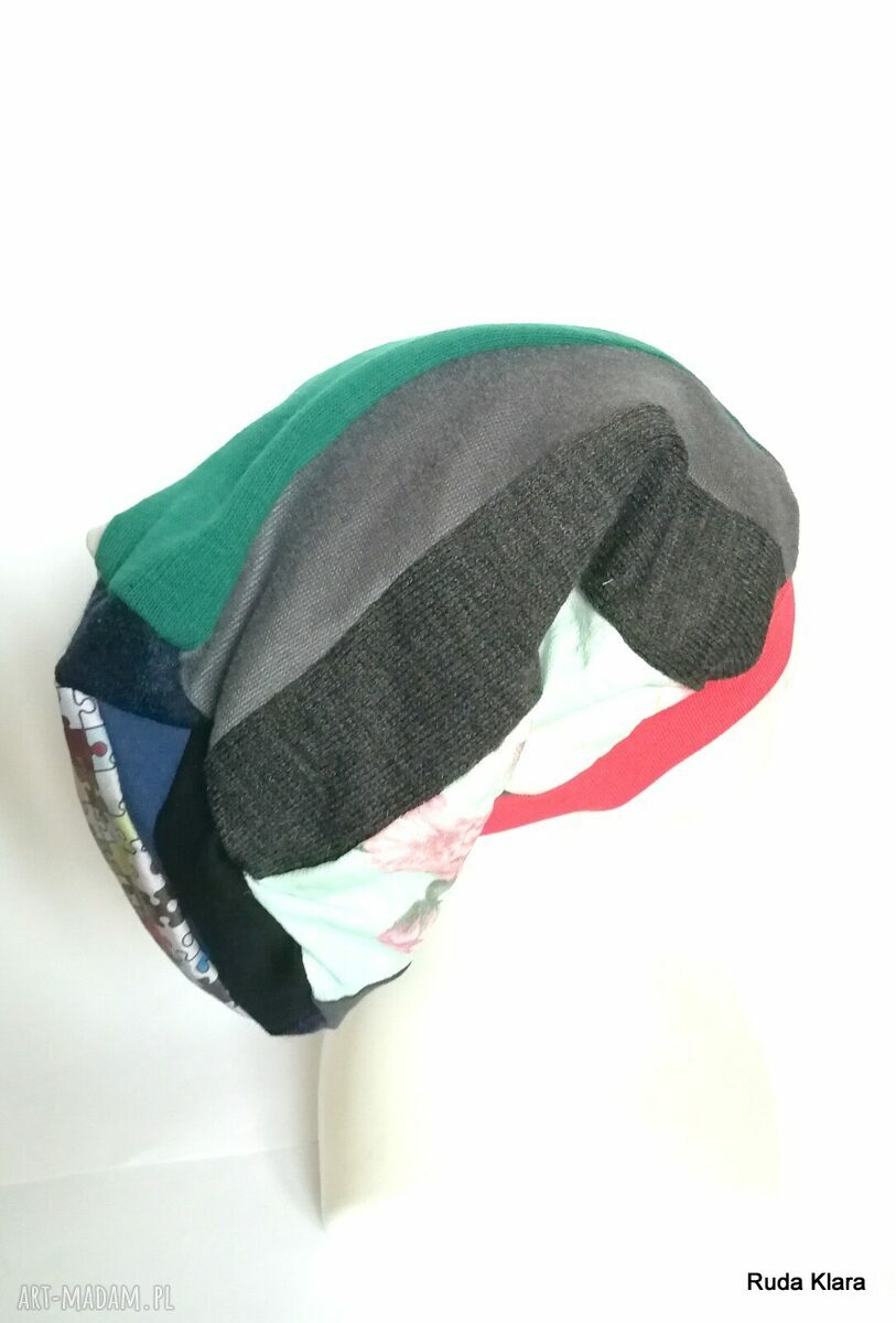 Czapka turbanowa etno boho wiosenna patchwork na podszewce - 58-59 cm