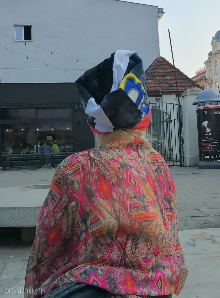 Kolorowa czapka turbanowa etno boho patchwork na podszewce