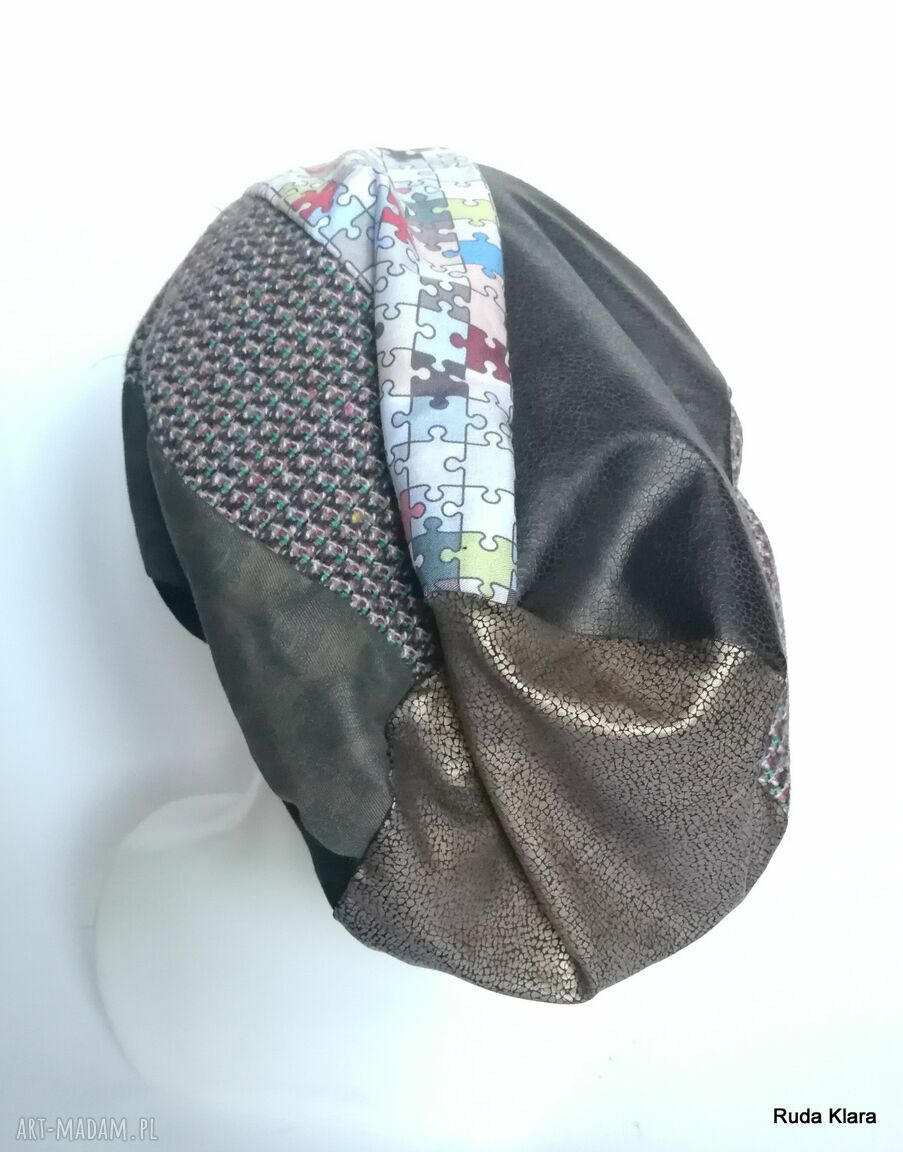 Czapka turbanowa etno boho patchwork na podszewce - ręcznie szyta