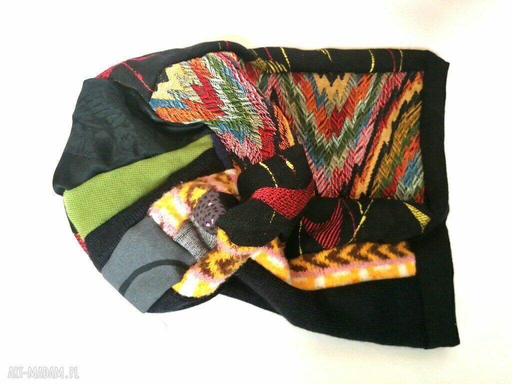 Turbanowa czapka etno boho z patchworku - wiosenna na podszewce (58-59 cm)