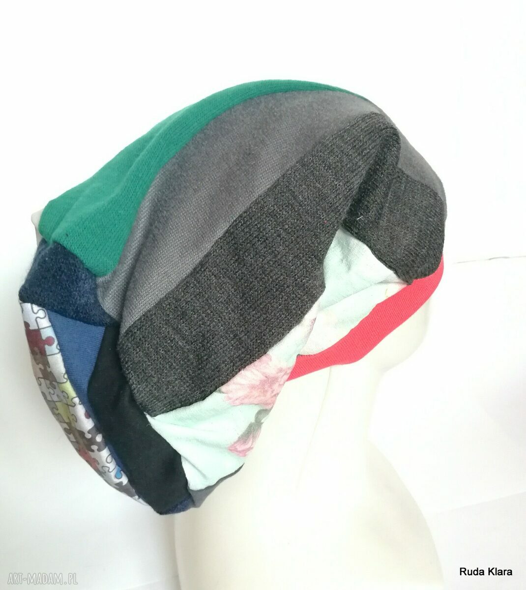 Czapka turbanowa etno boho wiosenna patchwork na podszewce - 58-59 cm