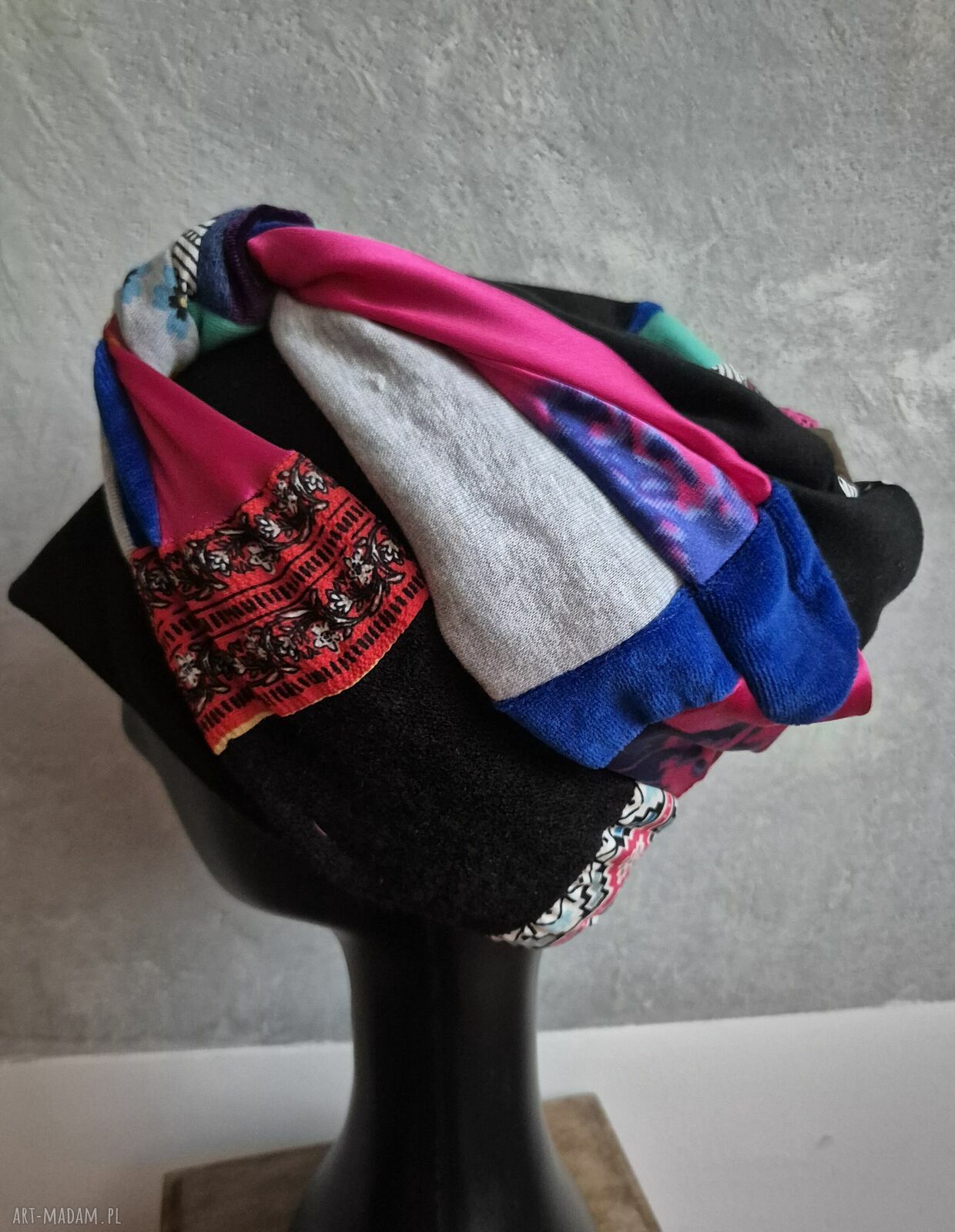 Ciepła czapka turbanowa na podszewce - uniwersalny rozmiar, handmade Ruda Klara