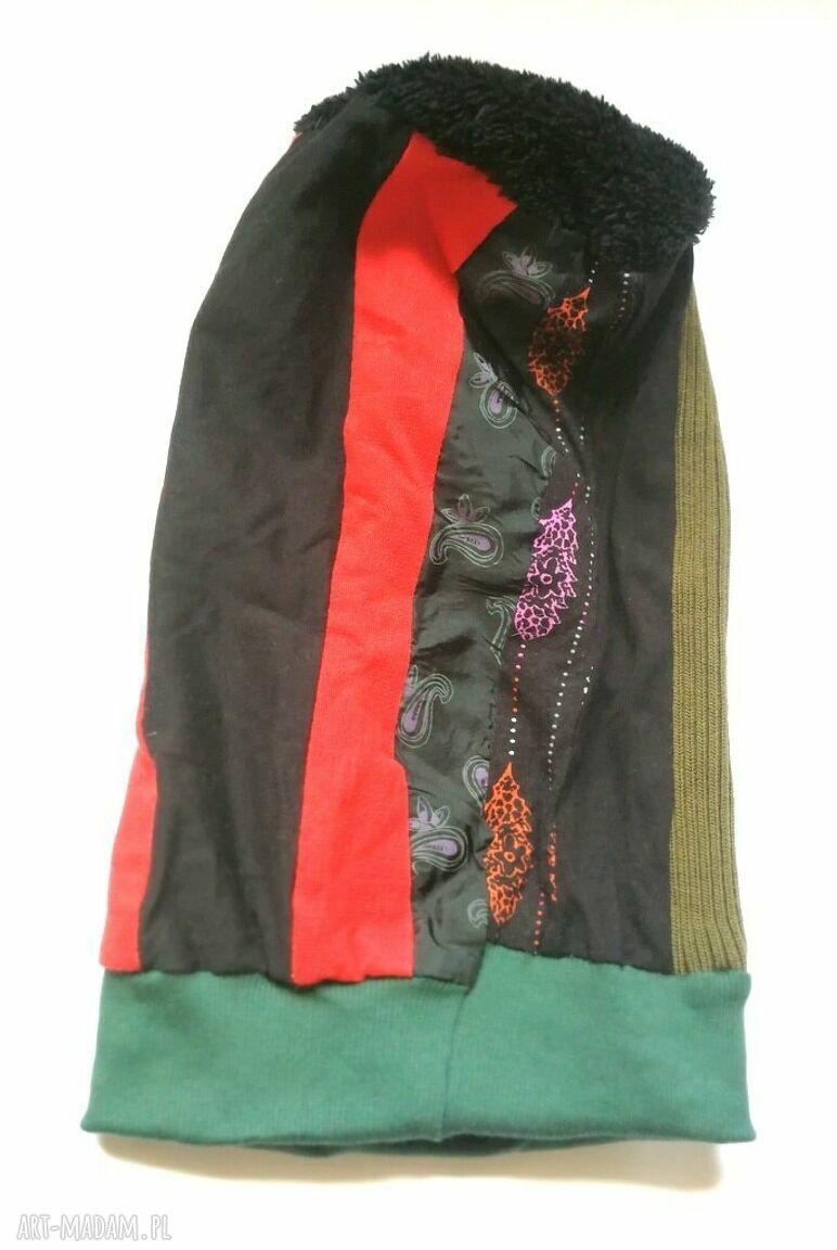 Czapka turbanowa etno-boho w patchworku - na podszewce, rozmiar uniwersalny