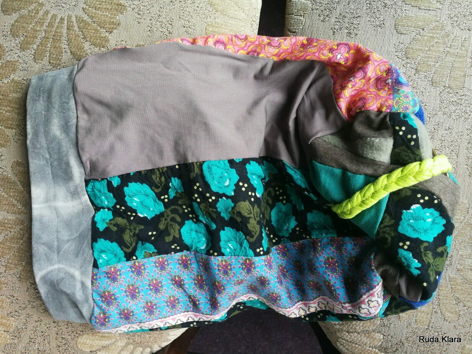 Czapka turbanowa Etno Boho na wiosnę - patchwork z podszewką