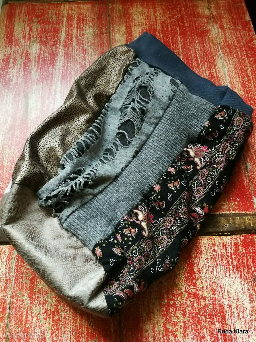 Czapka turbanowa etno boho z patchworku - rękodzieło na podszewce 58-59 cm