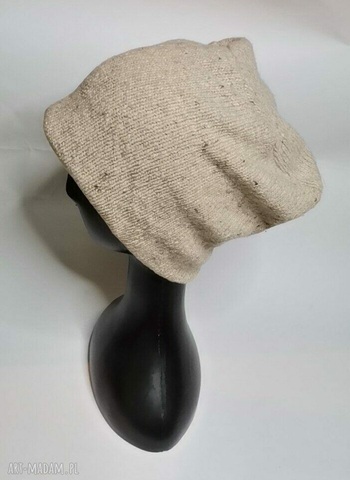 Ciepła czapka unisex na podszewce - beżowy folk boho, one size 58-61 cm