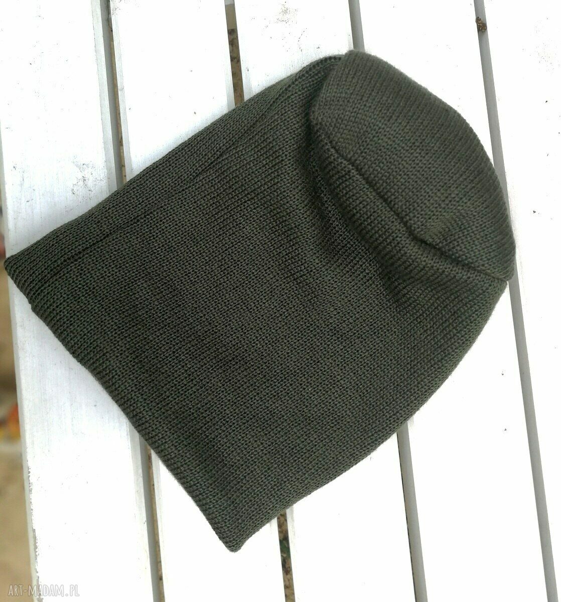 Zielona czapka unisex boho folk z podszewką