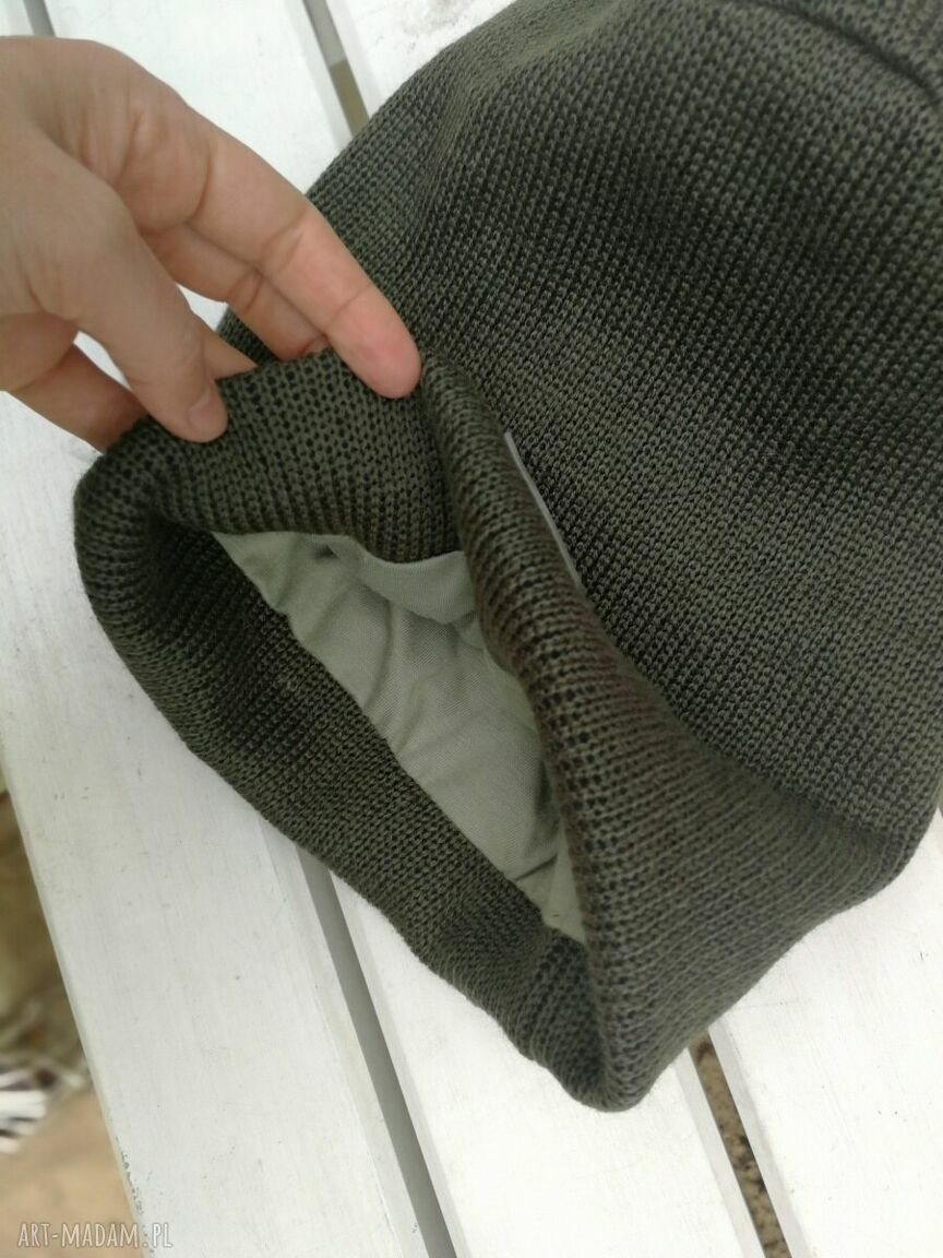 Zielona czapka unisex boho folk z podszewką
