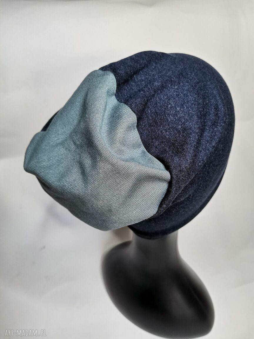Czapka unisex na wiosnę bez podszewki - niebieska, ręcznie wykonana