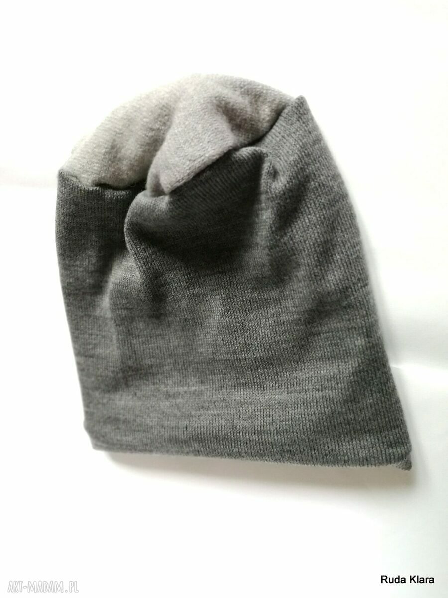 Długa czapka Smerfetka w szarościach - unisex na podszewce