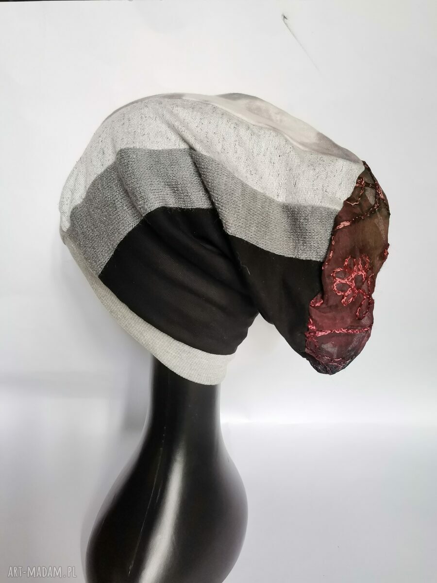 Czapka uniwersalna długa na podszewce - turbanowy kształt boho