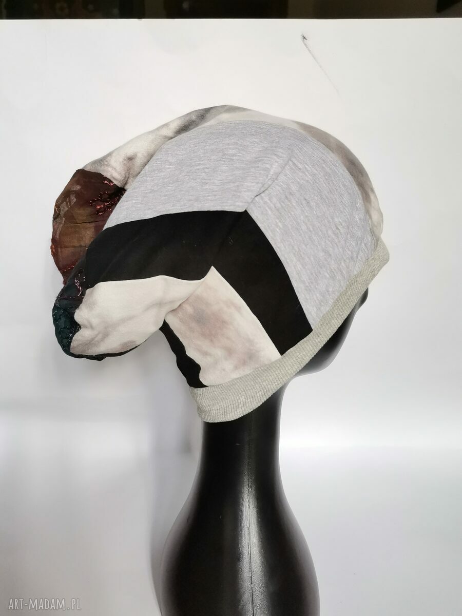 Czapka uniwersalna długa na podszewce - turbanowy kształt boho