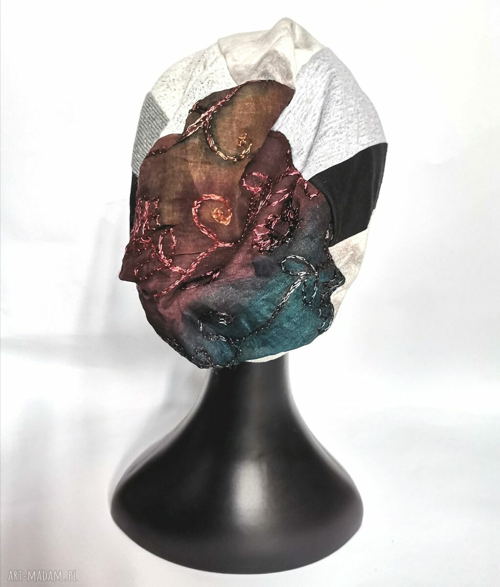 Czapka uniwersalna długa na podszewce - turbanowy kształt boho