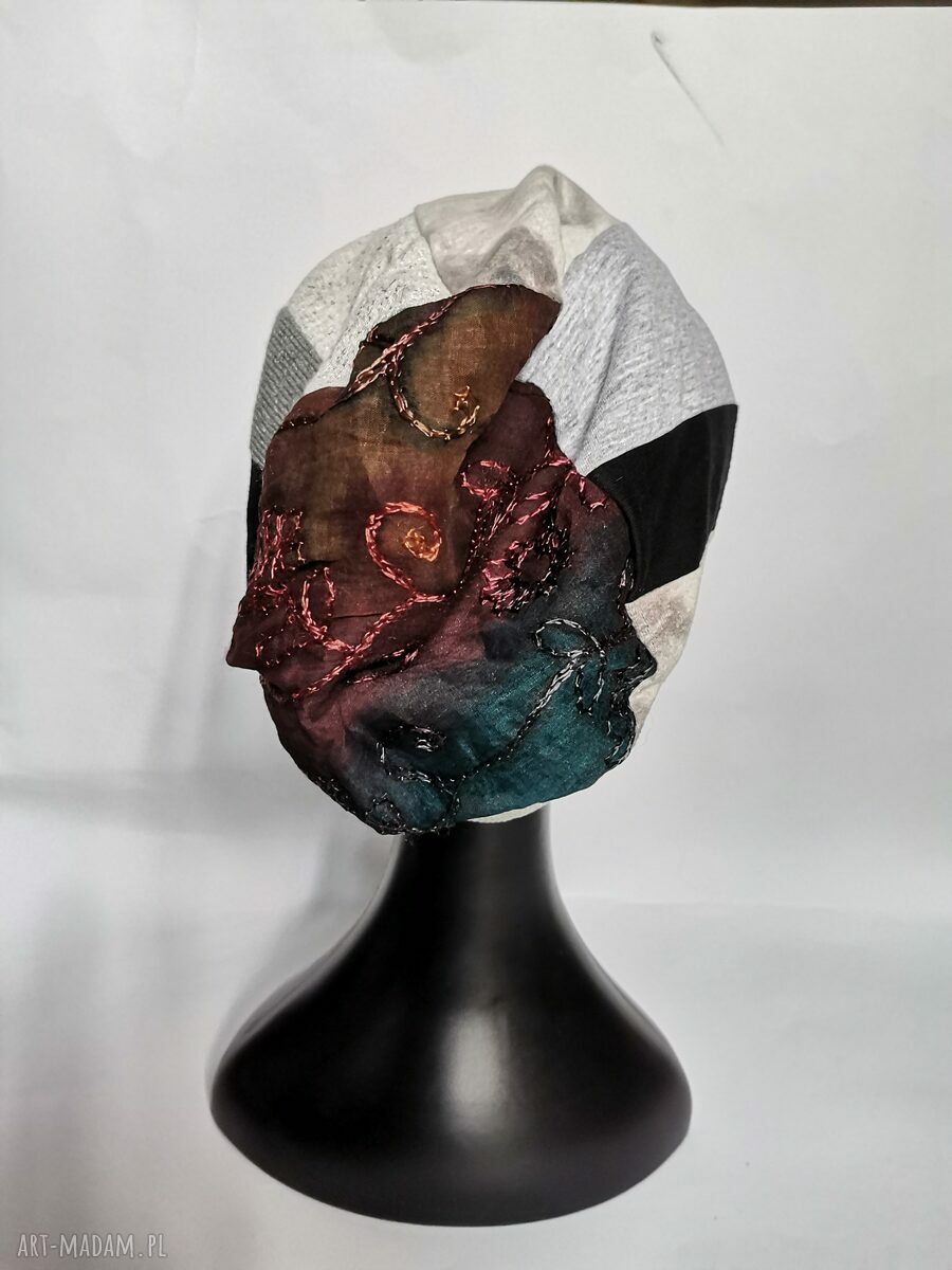 Czapka uniwersalna długa na podszewce - turbanowy kształt boho