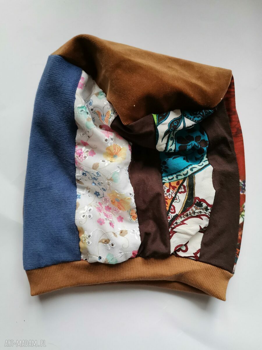 Czapka uniwersalna na podszewce w stylu folk boho z motywem roweru
