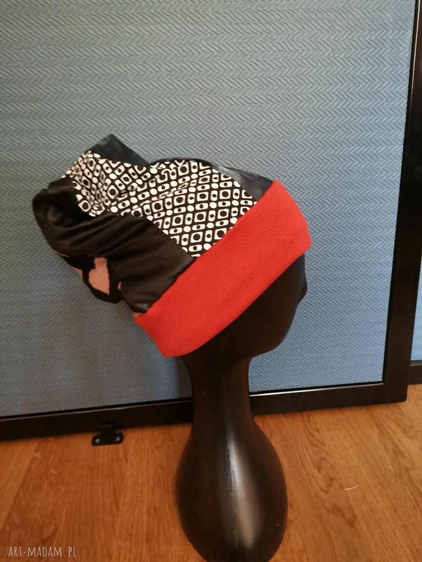 Czapka uniwersalna „Smerfetka” na podszewce - 35 cm i turbanowy tył (boho)