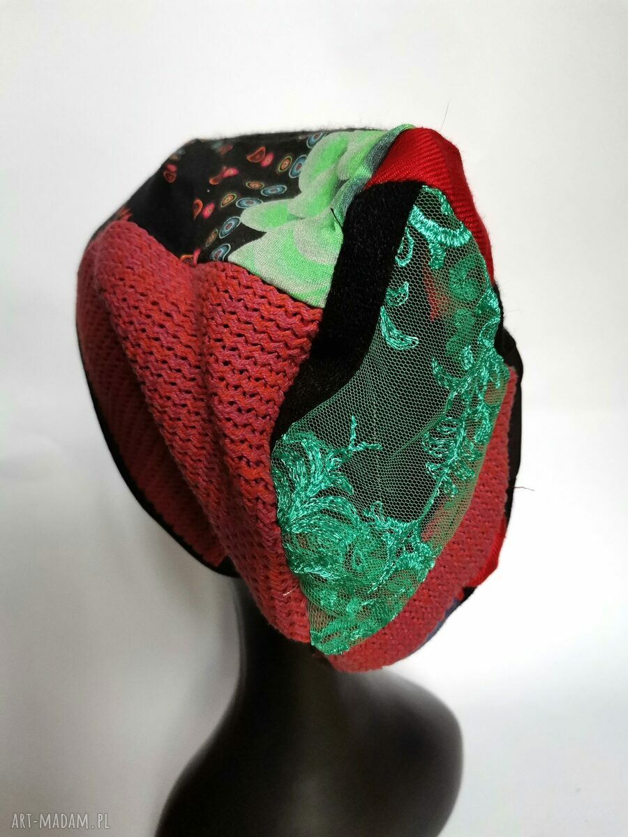 Czapka uniwersalna na podszewce box T1 - ręcznie robiona boho folk