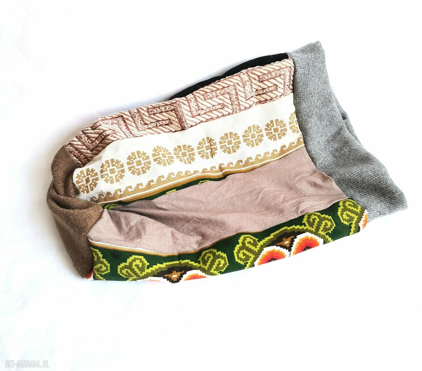 Czapka damska folk, etno i boho na podszewce - motyw roweru (handmade)