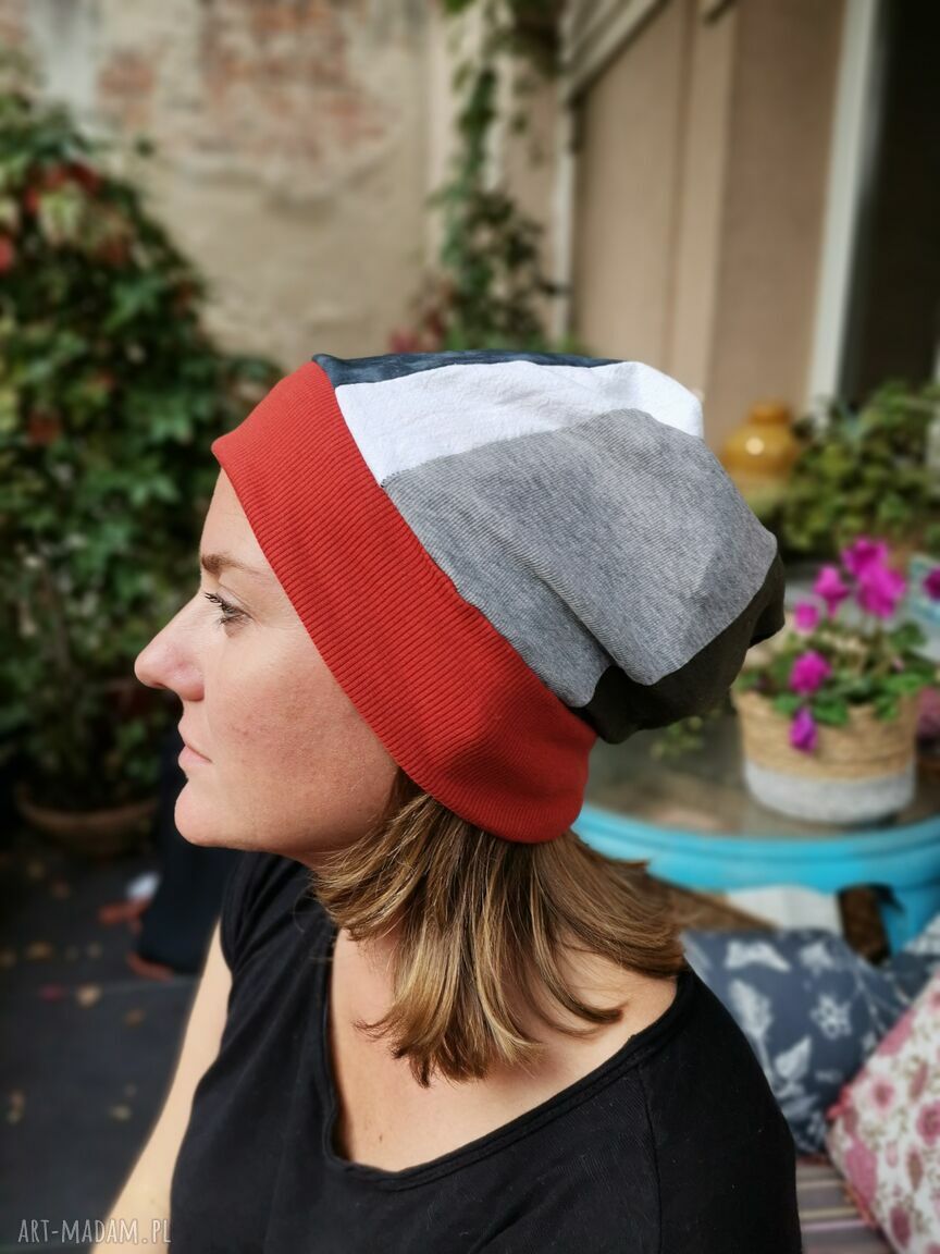 Czapka uniwersalna „Smerfetka” na podszewce - 35 cm i turbanowy tył (boho)