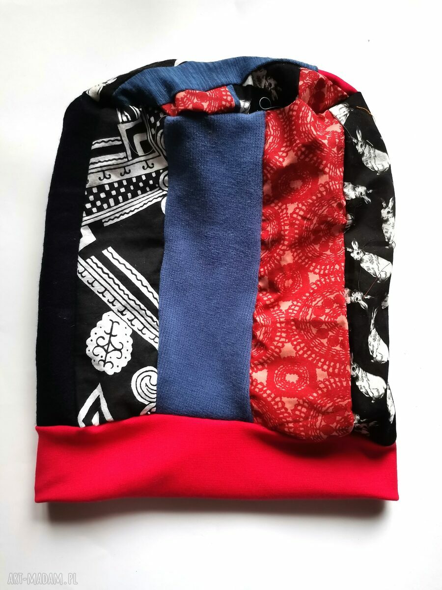 Czapka uniwersalna boho na podszewce - ręcznie szyta