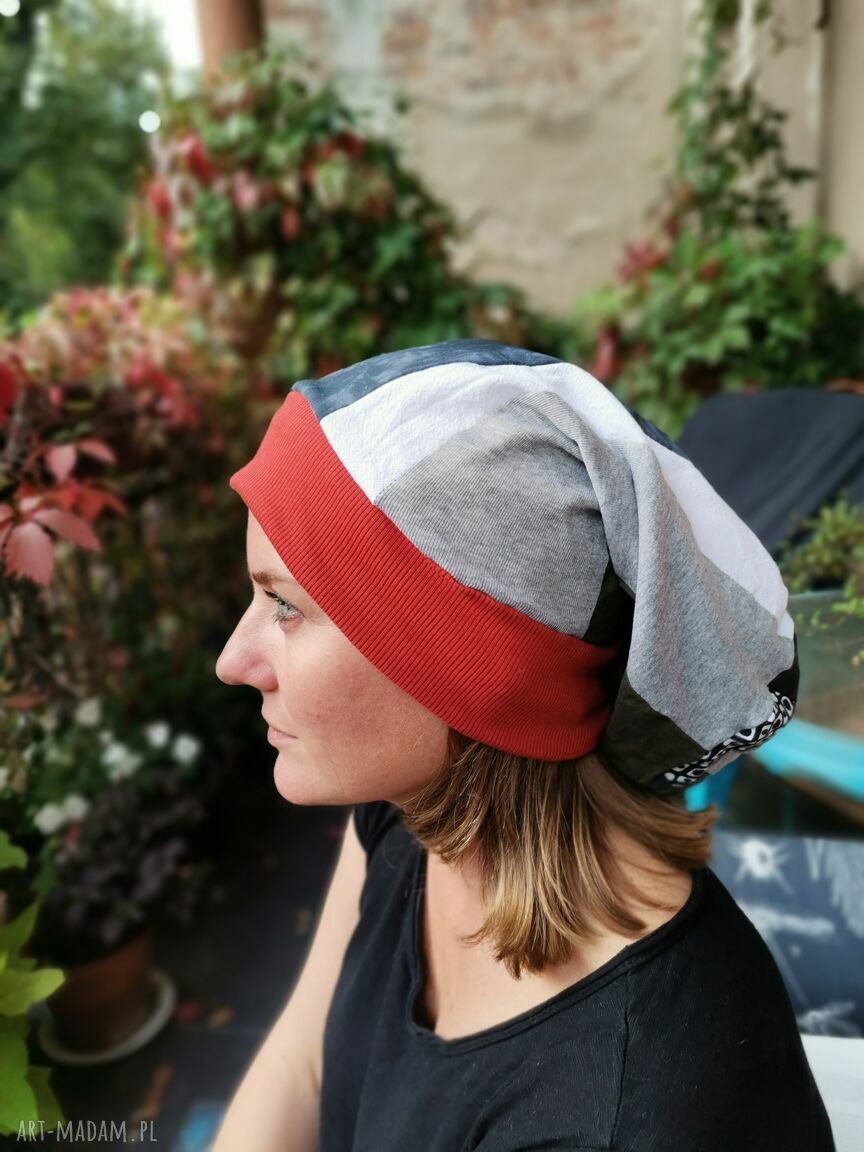 Czapka uniwersalna „Smerfetka” na podszewce - 35 cm i turbanowy tył (boho)