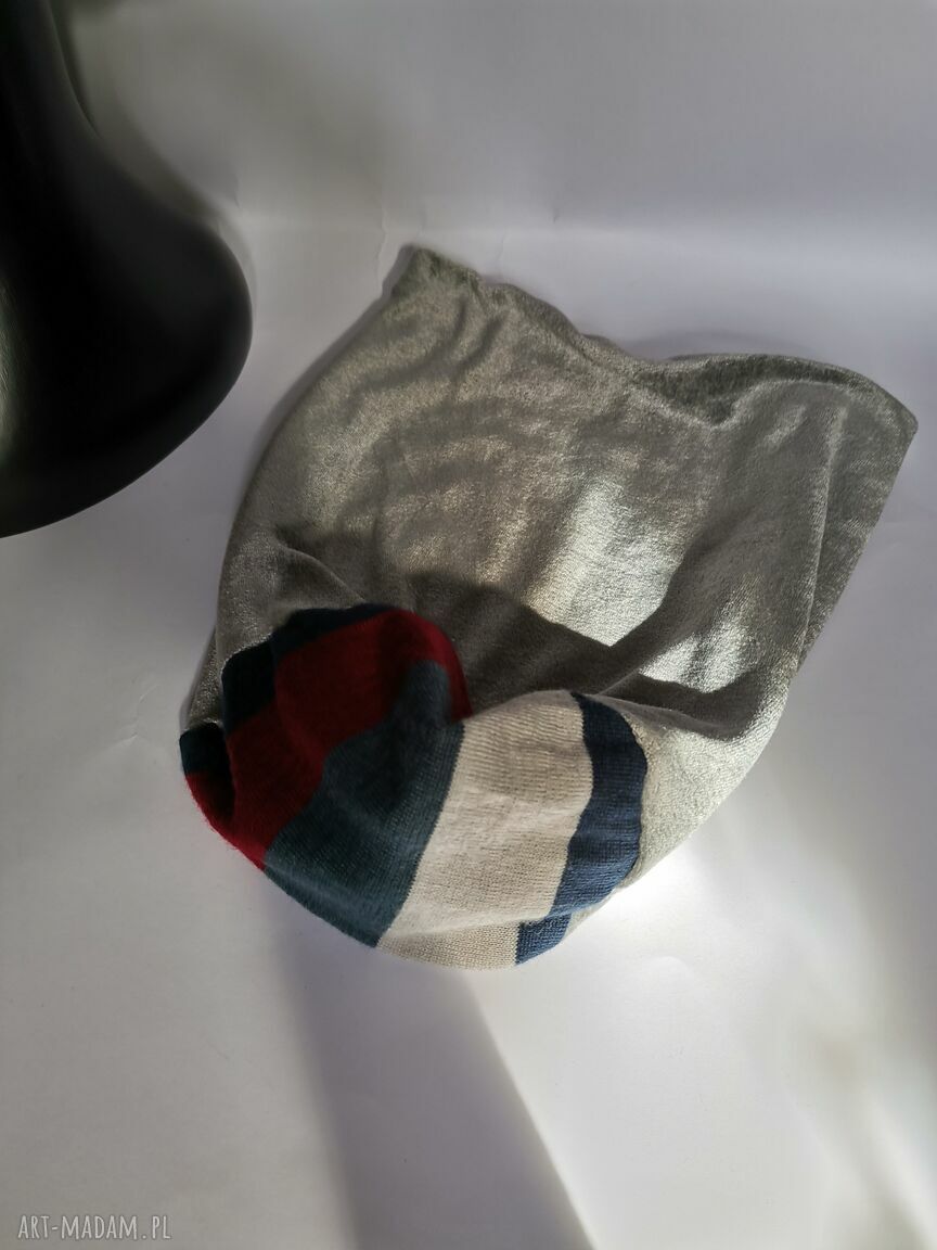 Czapka damska boho Smerfetka Srebrzysta - ręcznie robiona na podszewce