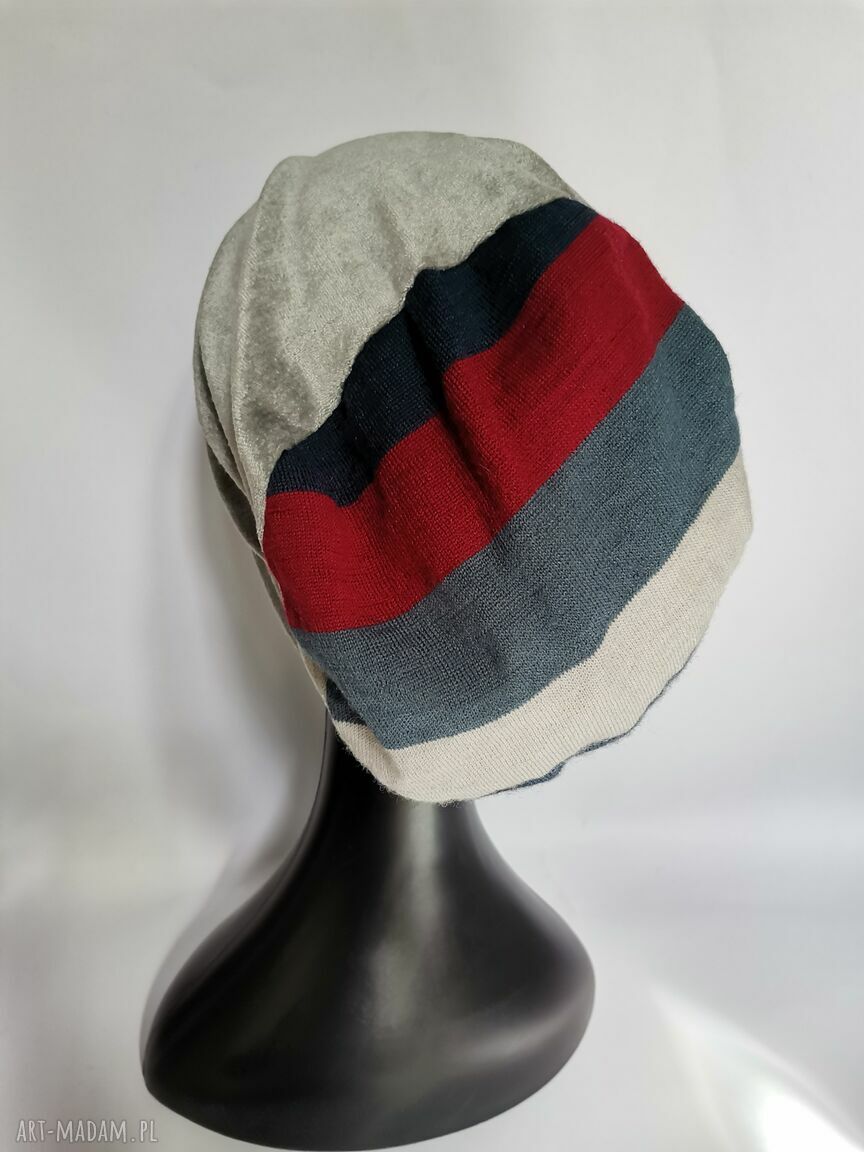 Czapka damska boho Smerfetka Srebrzysta - ręcznie robiona na podszewce