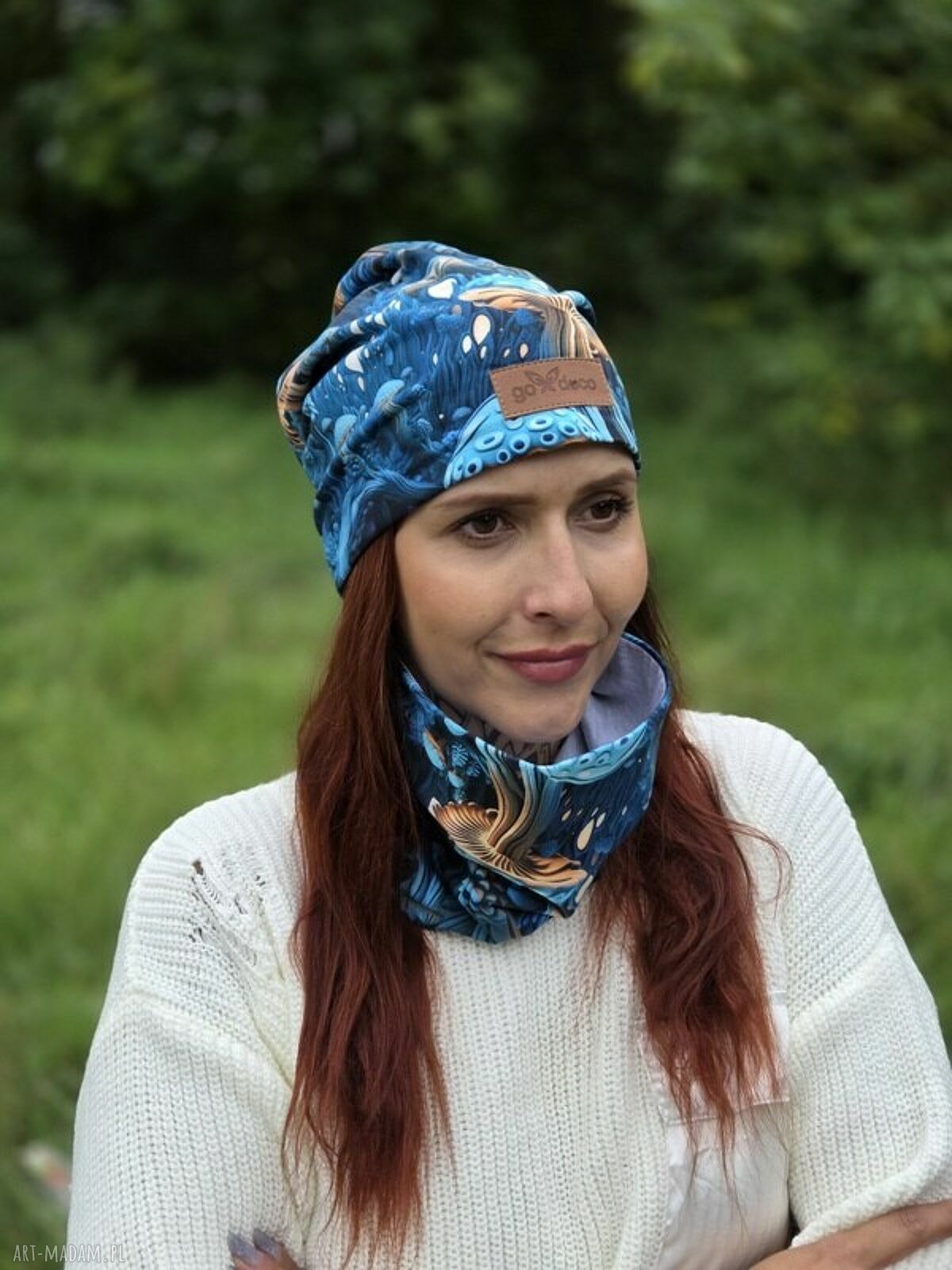 Czapka beanie w grzybki z bawełny - muchomorki z podszewką