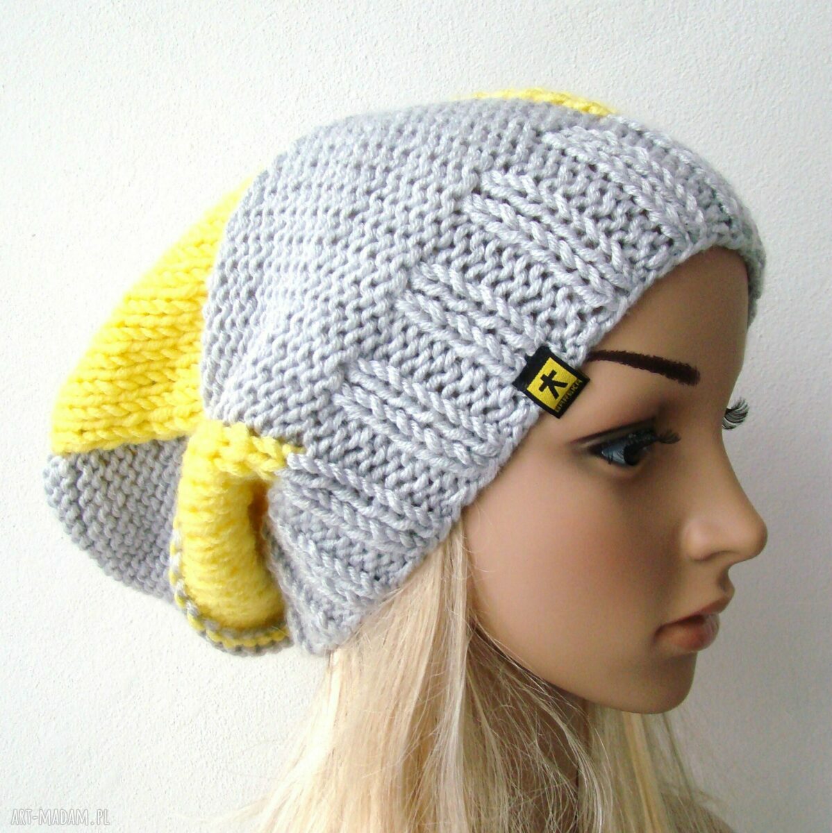 czapka w kratę szaro -żółtą unisex
