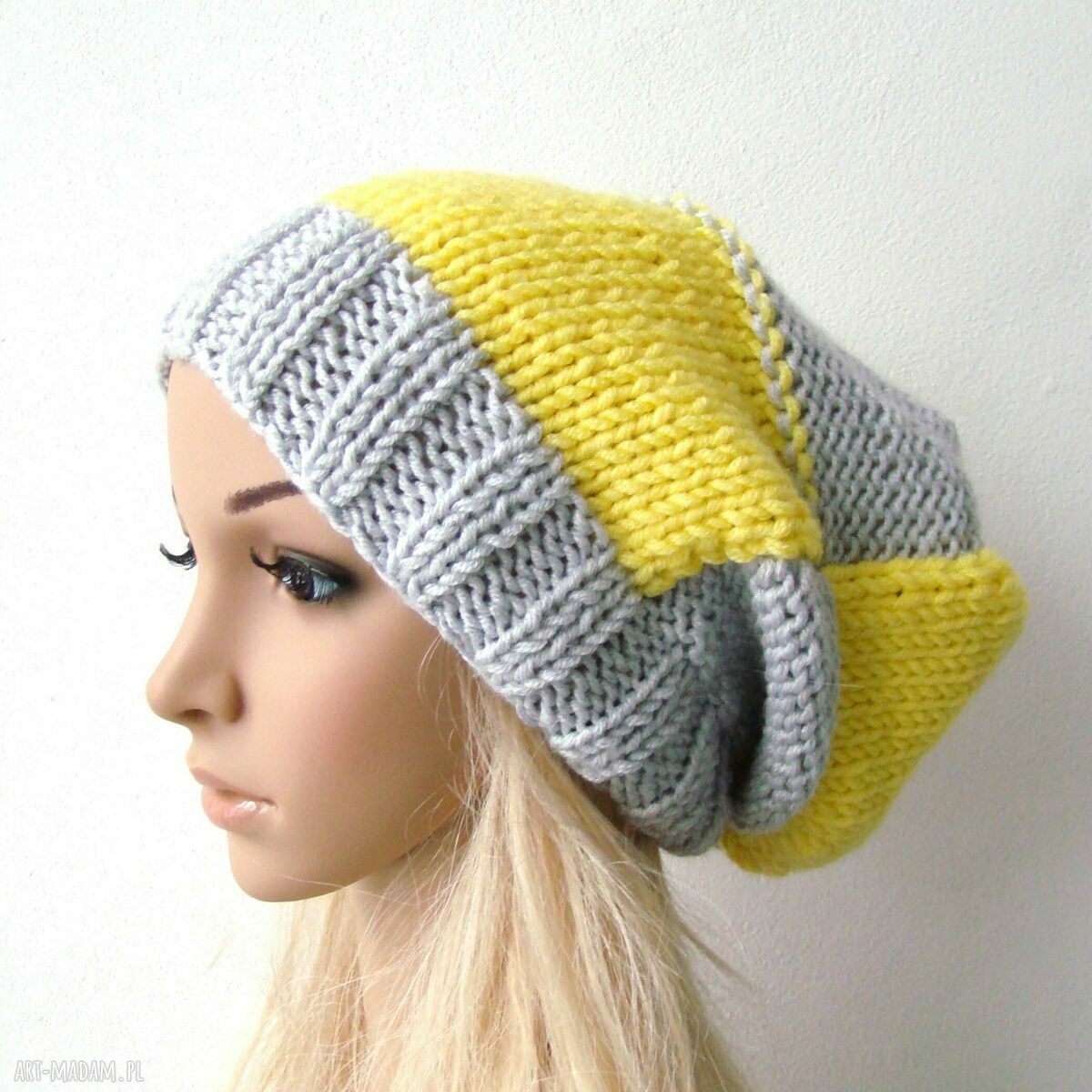 czapka w kratę szaro -żółtą unisex