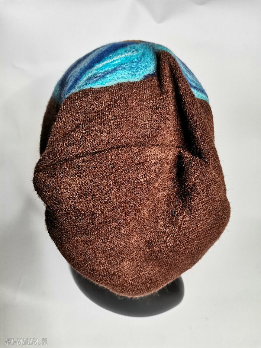 Czapka wełniana filcowana boho z frędzlami - wełna merynosów i podszewka (rozmiar uniwersalny)