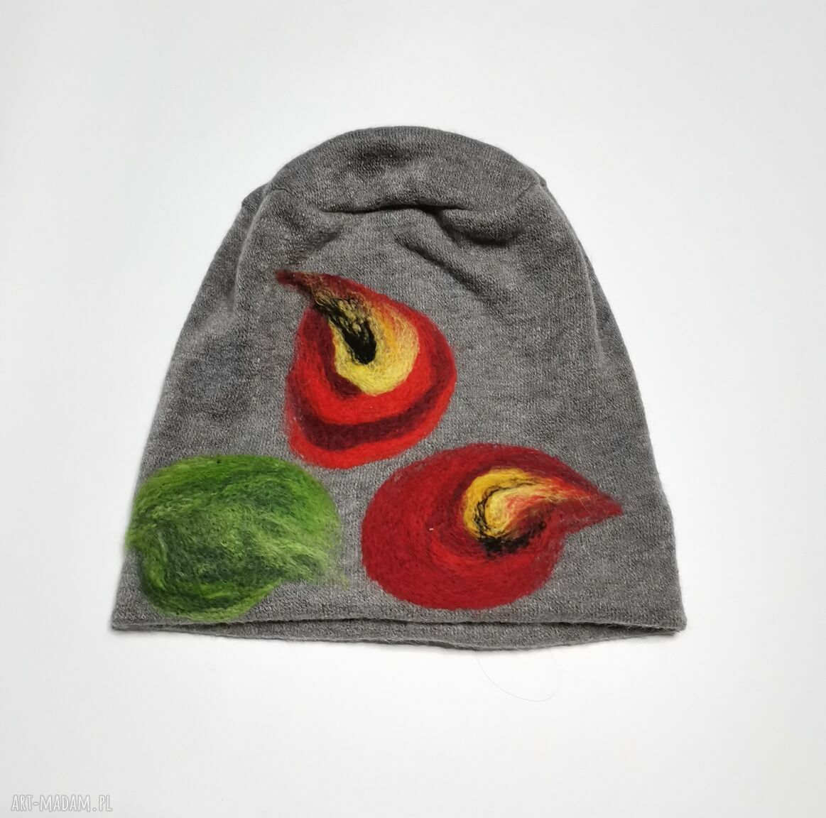 Szara czapka wełniana handmade na podszewce - filcowana z merynosów (rozmiar uniwersalny)