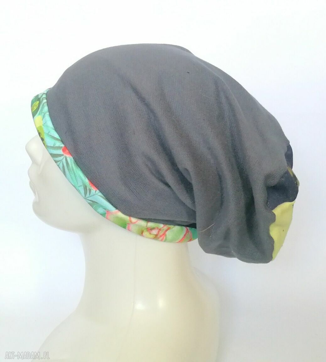 Kolorowa czapka wiosenna Etno-Boho na podszewce - handmade 57-58 cm