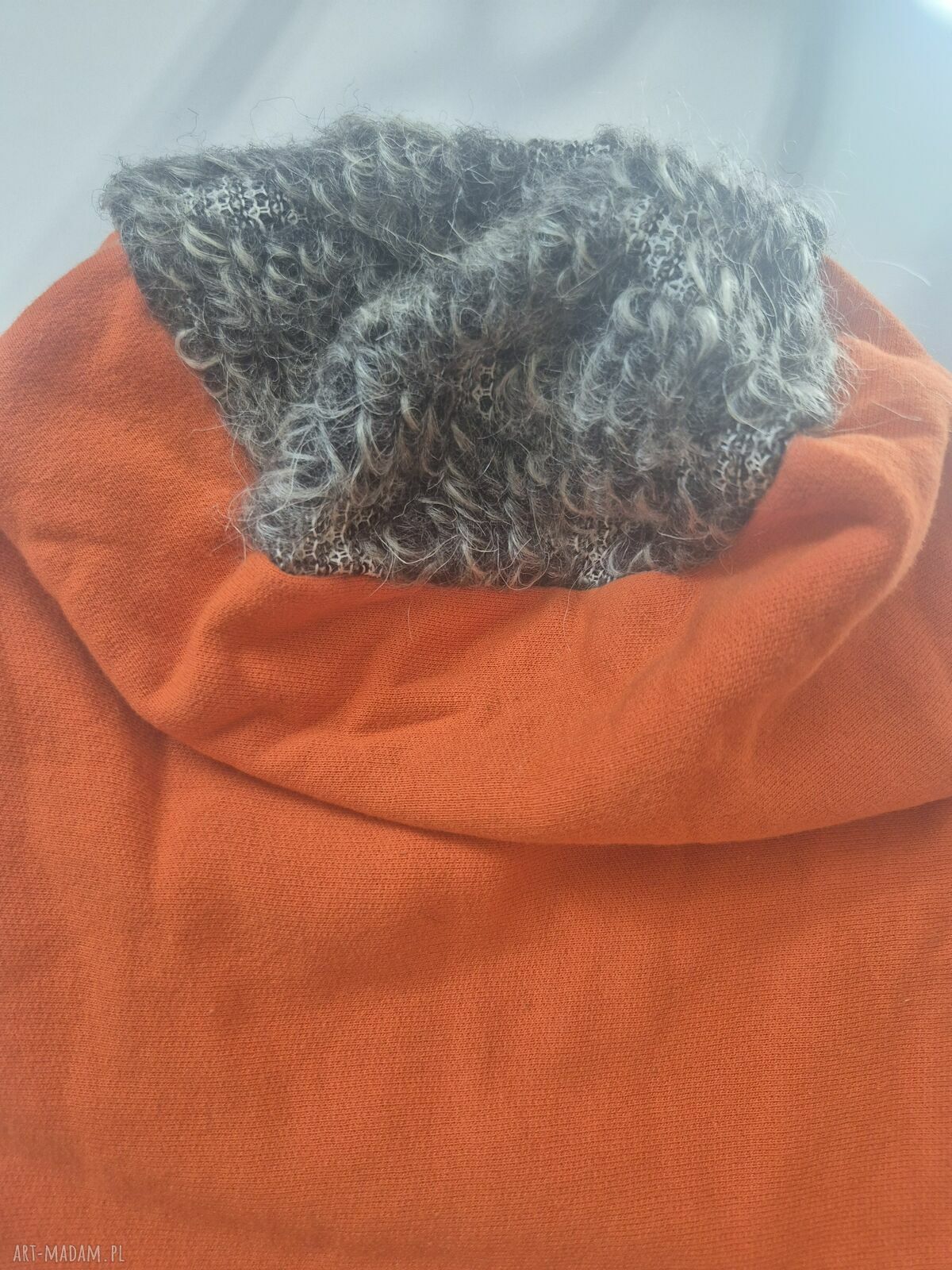 Czapka wiosenna damska 54-55 cm na podszewce - folkowy boho look szaro-pomarańczowa