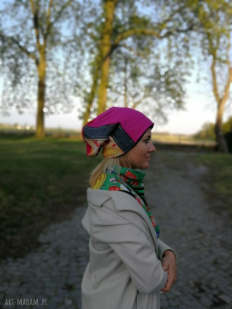 Czapka wiosenna patchworkowa etno boho - damska (59-61 cm)