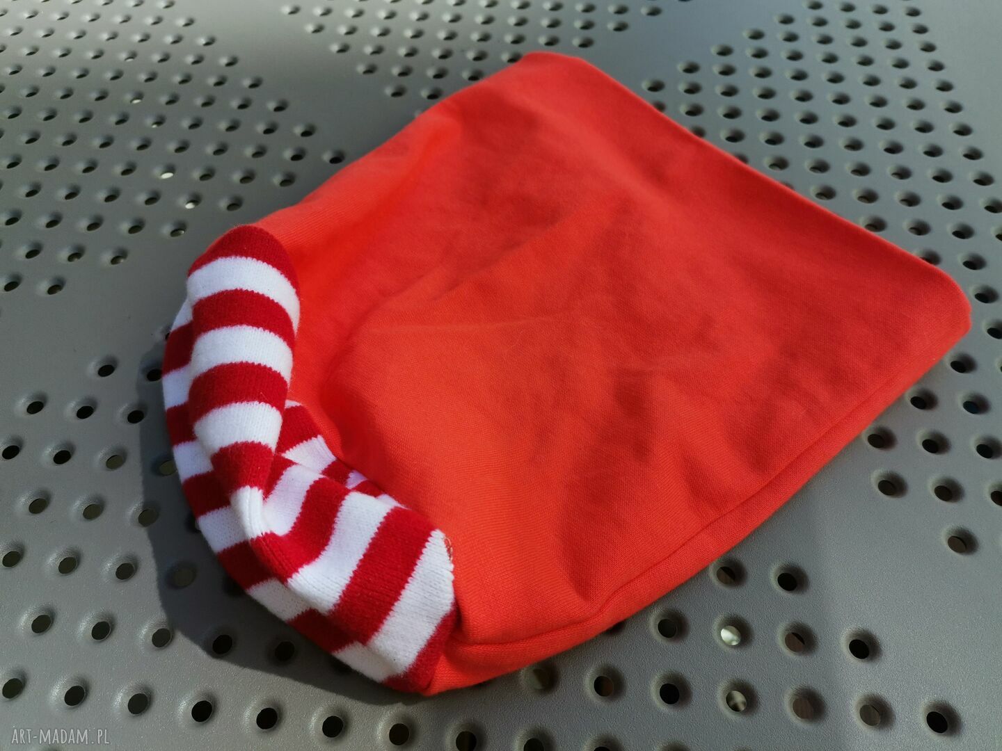Czapka wiosenna w paski etnoboho unisex - pomarańczowa, bez podszewki