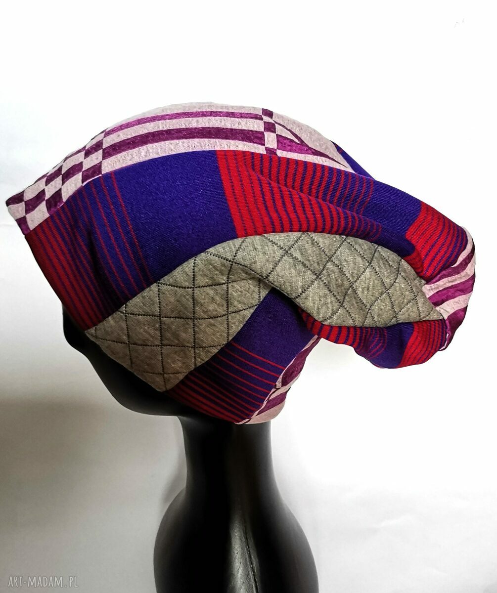 Czapka wiosenna Smerfetka folk boho - obwód 58-59 cm i podszewka