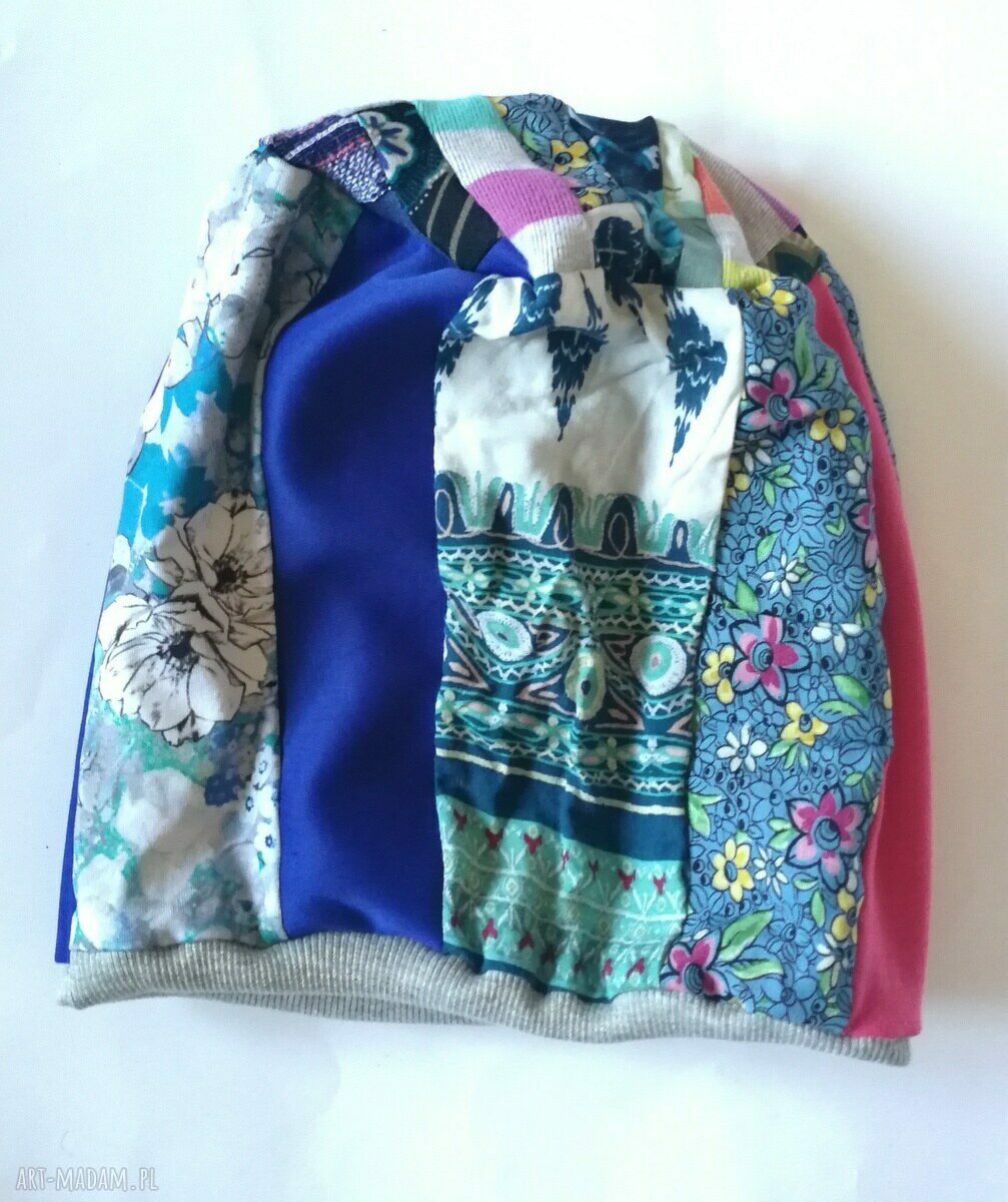 Kolorowa czapka wiosenna etno boho folk na podszewce (58-59 cm)